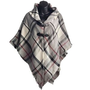 St. John's Bay Womens Classic Multicolor Plaid Sweater Poncho One Size N…